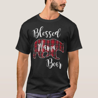 Camiseta Abençoada Mãe Ursa Vermelha Tartan Padrão de Xadre
