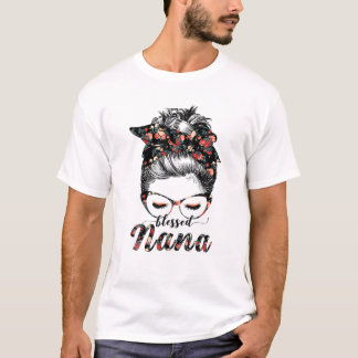 Camiseta Abençoada Nana Messy Bun Women Felz pascoa, Mãe