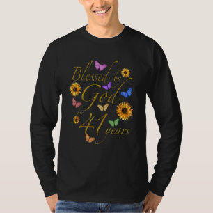 Camiseta Abençoada Por Deus Por 41 Anos De Borboleta Girass