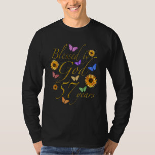 Camiseta Abençoada Por Deus Por 57 Anos De Borboleta Sunflo