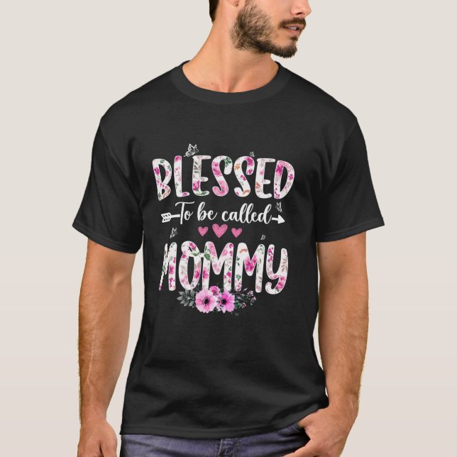 Camiseta Abençoada por ser chamada de Mamãe Flor Funny Mãe  (Frente)