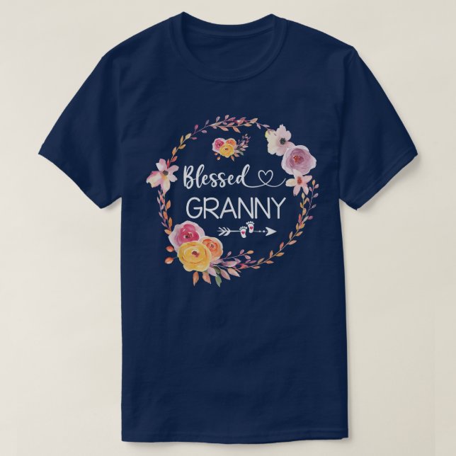 Camiseta Abençoada seja chamada de Avó Mulheres Flores Deco (Frente do Design)