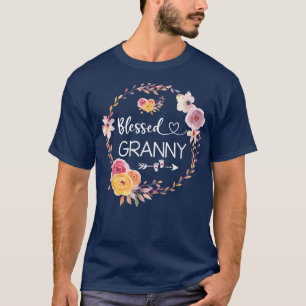 Camiseta Abençoada seja chamada de Avó Mulheres Flores Deco