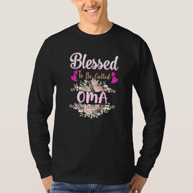 Camiseta Abençoada Seja Chamada De Oma Floral Mulheres Oma  (Frente)