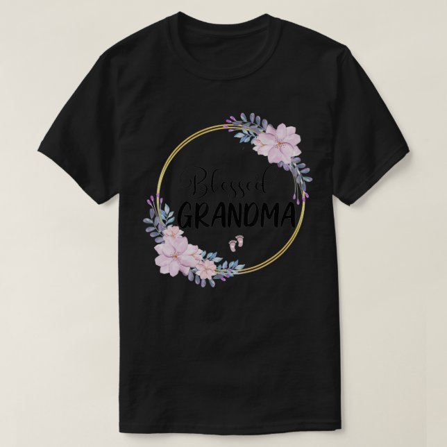 Camiseta Abençoada seja chamada vovó Mulheres Flores Decor  (Frente do Design)
