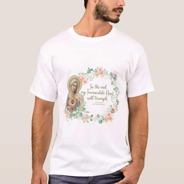 Camiseta Abençoada Virgem Maria Fátima Religiosa Católica (Frente)