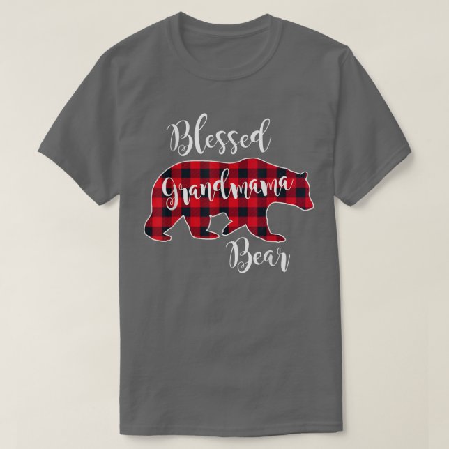 Camiseta Abençoada vovó Urso Vermelho Buffalo Xadrez Gra (Frente do Design)