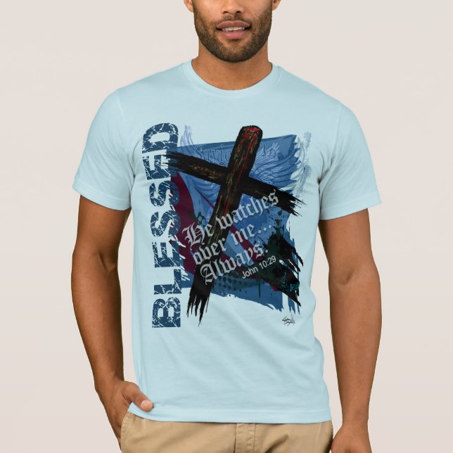 Camiseta Abençoado - 10:29 cristão de John da escritura da (Frente)