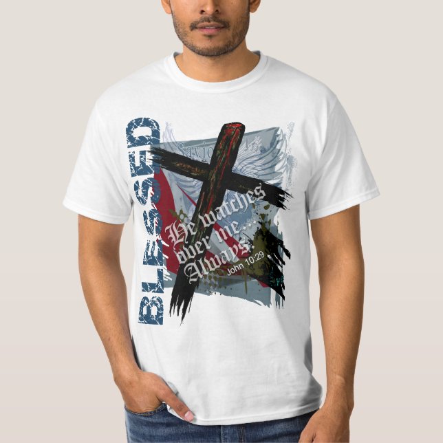 Camiseta Abençoado - 10:29 cristão de John da escritura da (Frente)