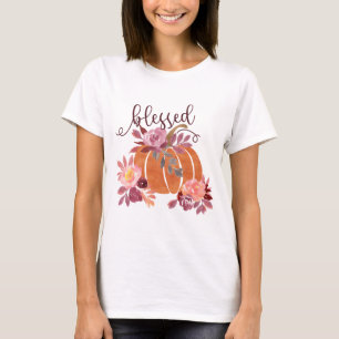 Camiseta Abençoado - Abaixe a abóbora com flores cor-de-ros
