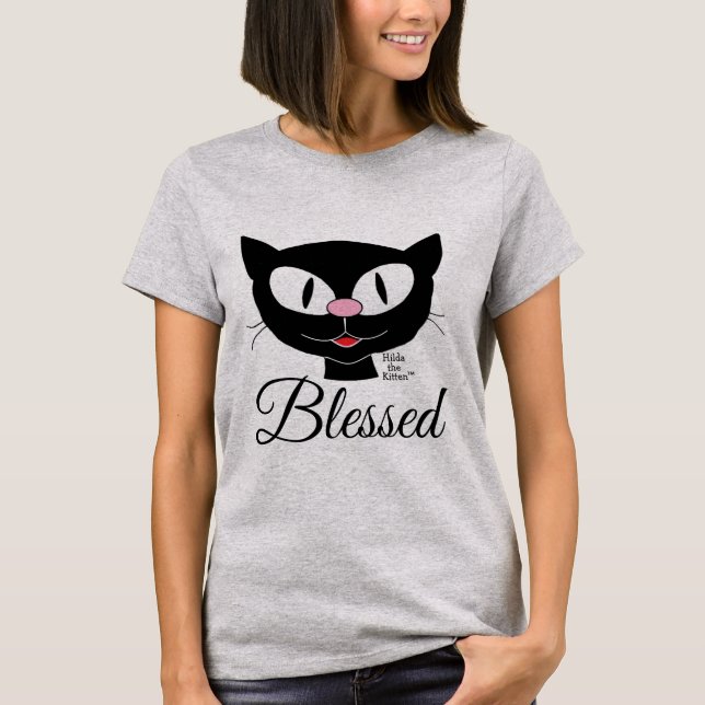 Camiseta Abençoado Gato de Cartoon Spiritual (Frente)