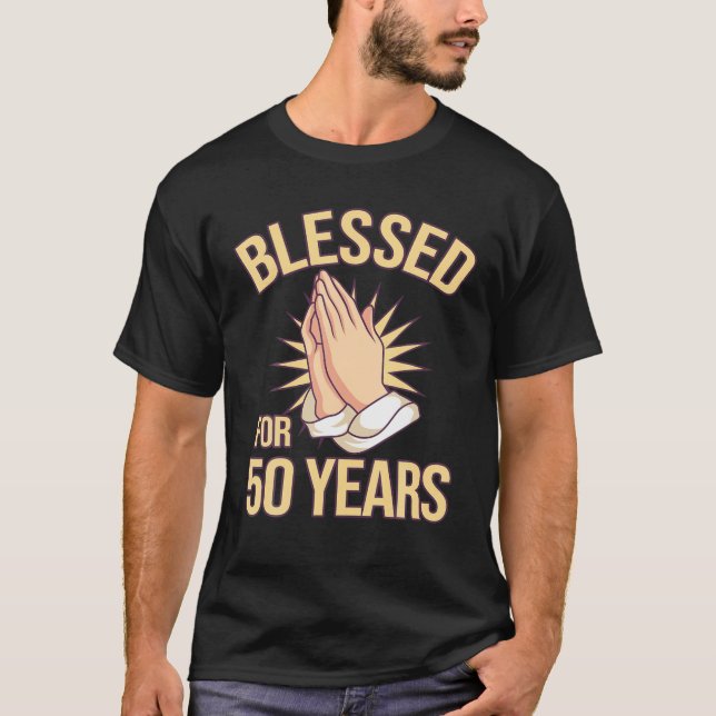 Camiseta Abençoado Por 50 Anos Eu 50.º Aniversário Cristão (Frente)
