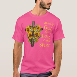 Camiseta Abençoado Por Deus Amado Por Jesus Sunflower Cross