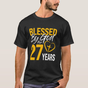 Camiseta Abençoado por Deus por 27 anos aniversário de 30 a