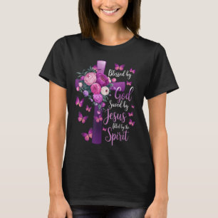 Camiseta Abençoado Por Deus Salvo Pela Cruz Floral Roxal De