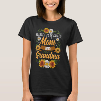 Camiseta Abençoado Por Ser Chamado Mãe E Vovó Cute Sunflow