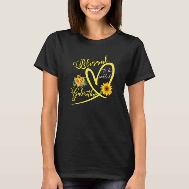 Camiseta Abençoado Seja Chamada Madrinha Sunflower Heart (Frente)