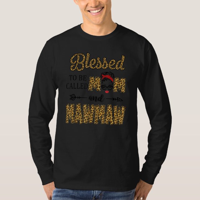 Camiseta Abençoado Seja Chamado Mãe E Mãe Leopardo Mawmaw (Frente)