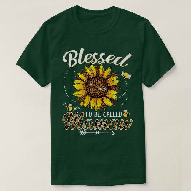 Camiseta Abençoado Seja Chamado Mamaw Funny Leopard Sunflow (Frente do Design)
