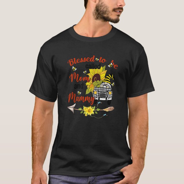 Camiseta Abençoado Seja Chamado Mammy Gnomo Sunflower Mãe' (Frente)