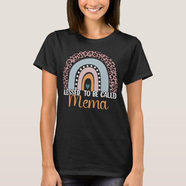 Camiseta Abençoado Seja Chamado Mema Rainbow Leopard Mãe Gr (Frente)