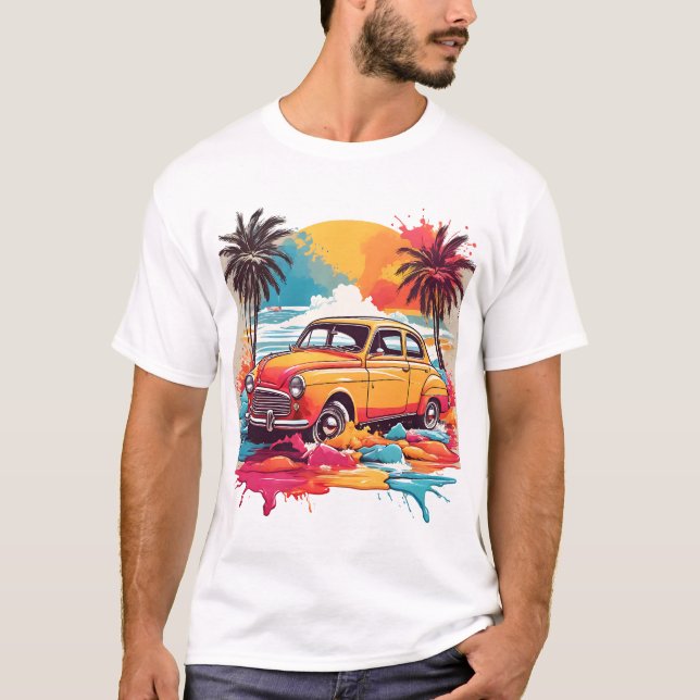 Camiseta Abertura da parte traseira: Designs de Carro vinta (Frente)