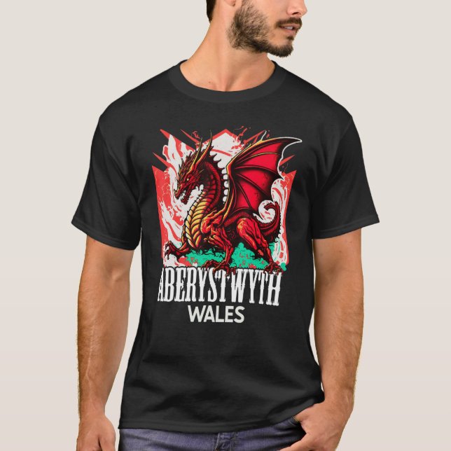 Camiseta Aberystwyth Wales Welsh Flag Y Ddraig Goch Dragon (Frente)