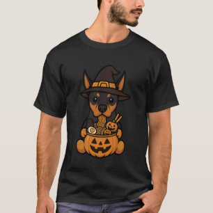 Camiseta Abóbora Assustadora Doberman Pinscher Ramen Japonê