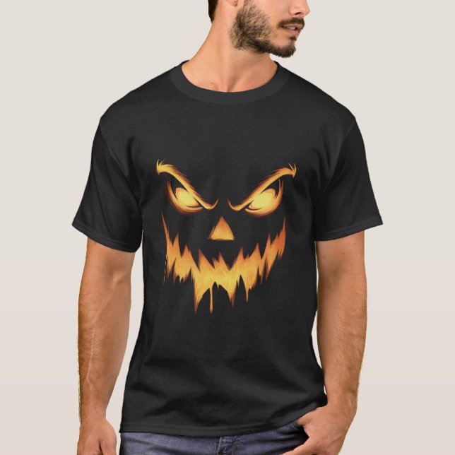 Camiseta Abóbora Assustadora Rosto de Jack O Lantern Hallow (Frente)