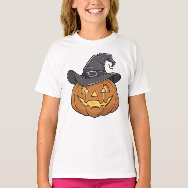 Camiseta Abóbora Ativa De Halloween, Meninas (Frente)