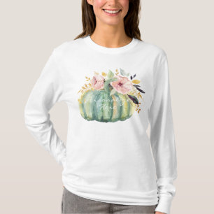 Camiseta Abóbora azul queda floral aquarela outono elegant