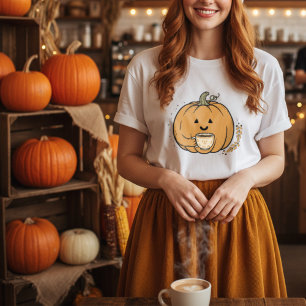 Camiseta Abóbora-branca segurando cãozinha de café Queda