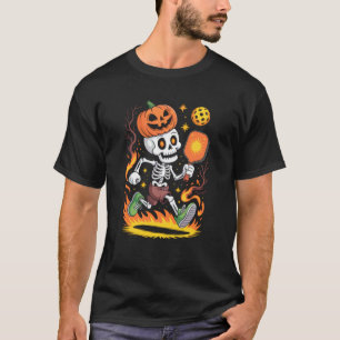 Camiseta Abóbora Cabeça Esqueleto Pickleball Halloween Picl