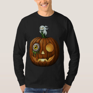 Camiseta Abóbora com Fantasma Assombrado e Olho Pingando