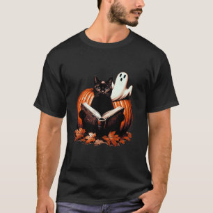 Camiseta Abóbora Com Gato E Boo Lendo Um Livro. Dia das Bru