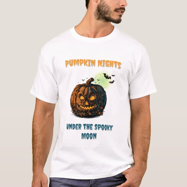 Camiseta Abóbora com Lua cheia e Halloween (Frente)