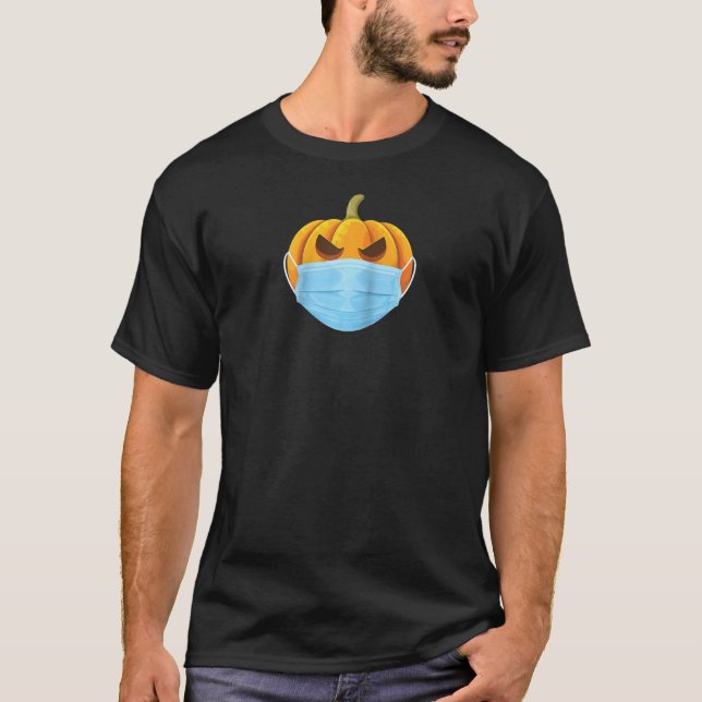 Camiseta Abóbora Com Máscara De Rosto Halloween Cavalo Em Q (Frente)
