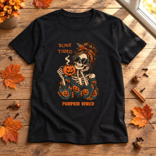 Camiseta Abobora conectada esqueleto cansado até os ossos H