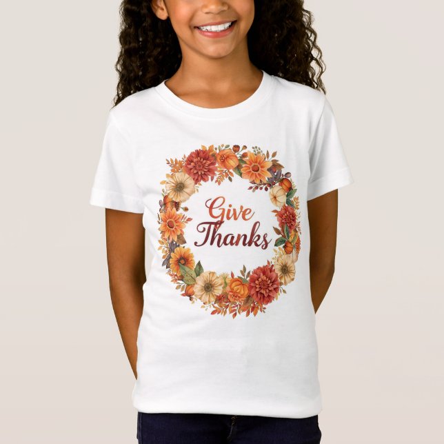 Camiseta Abóbora de Ação de Graças e flores (Frente)