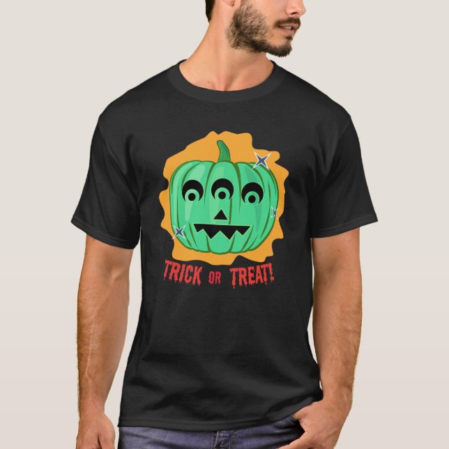 Camiseta Abóbora de alienígena de Halloween - Truque ou Tra (Frente)