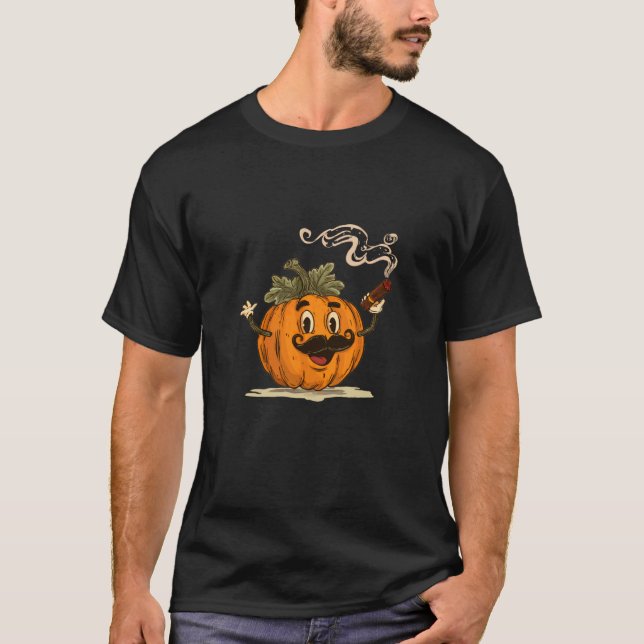 Camiseta Abóbora de Bigode Barba com Cigarro Fumando Cos (Frente)