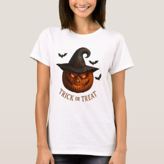 Camiseta Abóbora de Chapéu de Bruxa no Design de Halloween