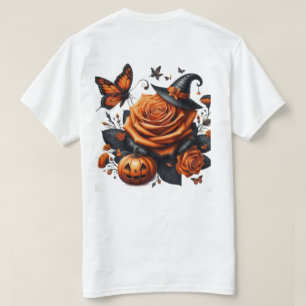 Camiseta Abóbora de Chapéu de Bruxa Rosa Laranja de Hallowe