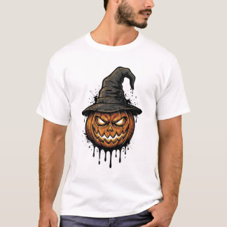 Camiseta Abóbora de Chapéu de Bruxa Vintage Gráfico de Hall