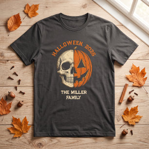 Camiseta Abóbora de crânio com rosto dividido vintage para