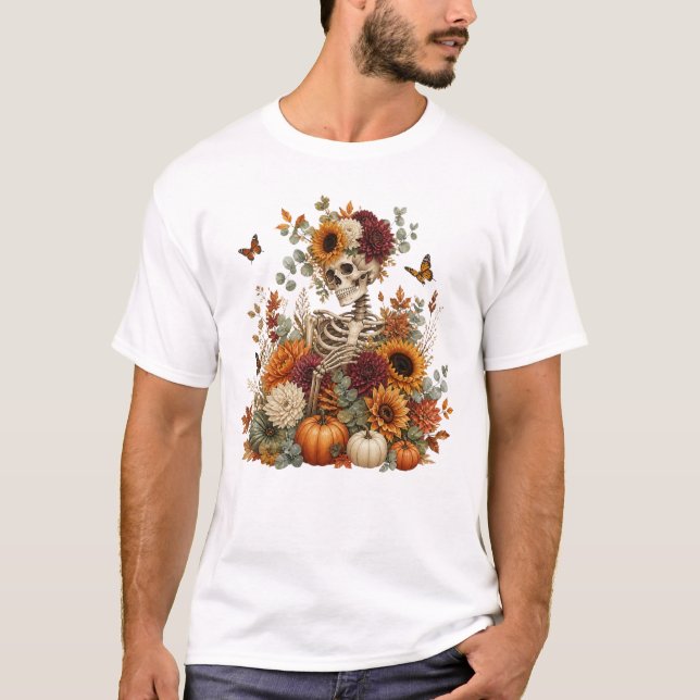 Camiseta Abóbora de Esqueleto Gótico Halloween  (Frente)