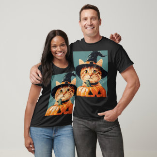 Camiseta Abóbora de gato Dia das Bruxas Oferece Casal T-Shi
