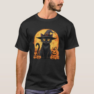 Camiseta Abóbora De Gato No Halloween Para Homens