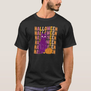 Camiseta Abóbora de Gato Preto Assustador Estilo Vintage Re