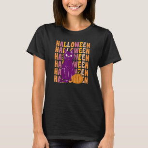 Camiseta Abóbora de Gato Preto Assustador Estilo Vintage Re